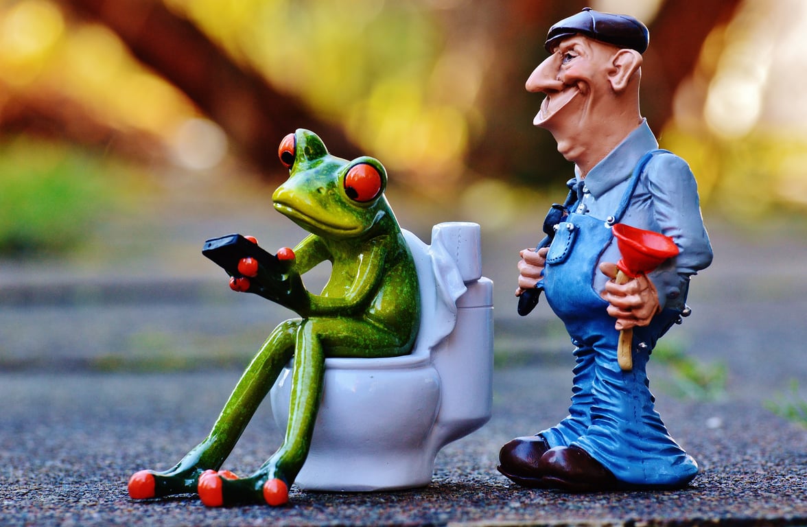 plumber unclogging toilet