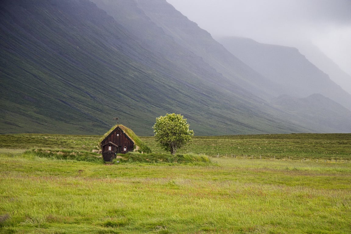 remote cabin at night