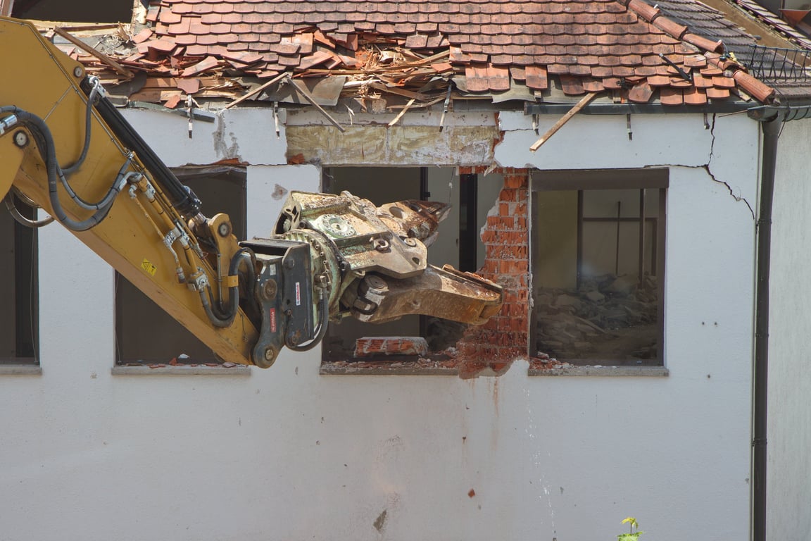 Cat excavator construction site