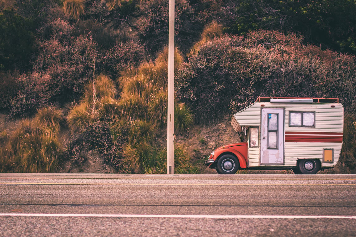 RV trailer on highway