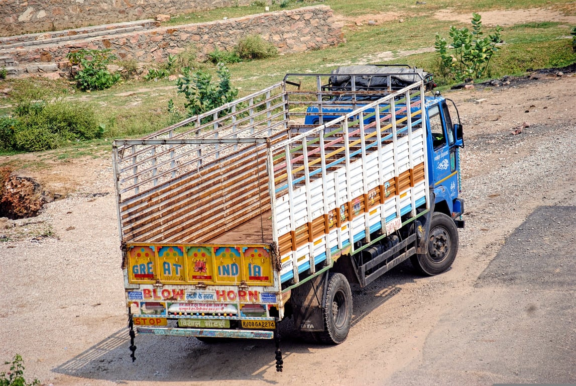flatbed truck hauling freight
