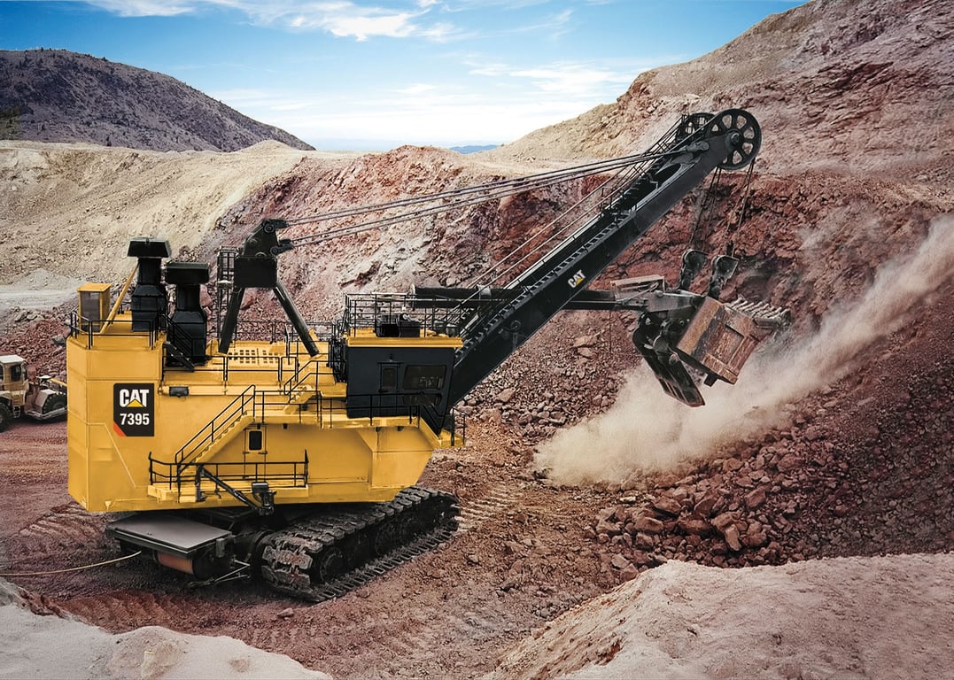 earthmoving excavator and haul trucks
