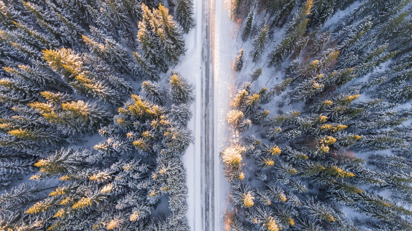 winter tires on snowy road