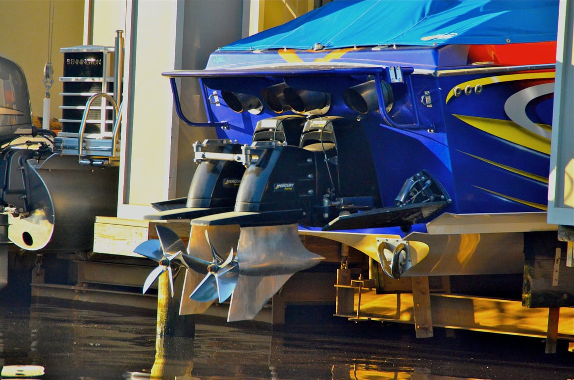 diesel outboard motor on boat transom