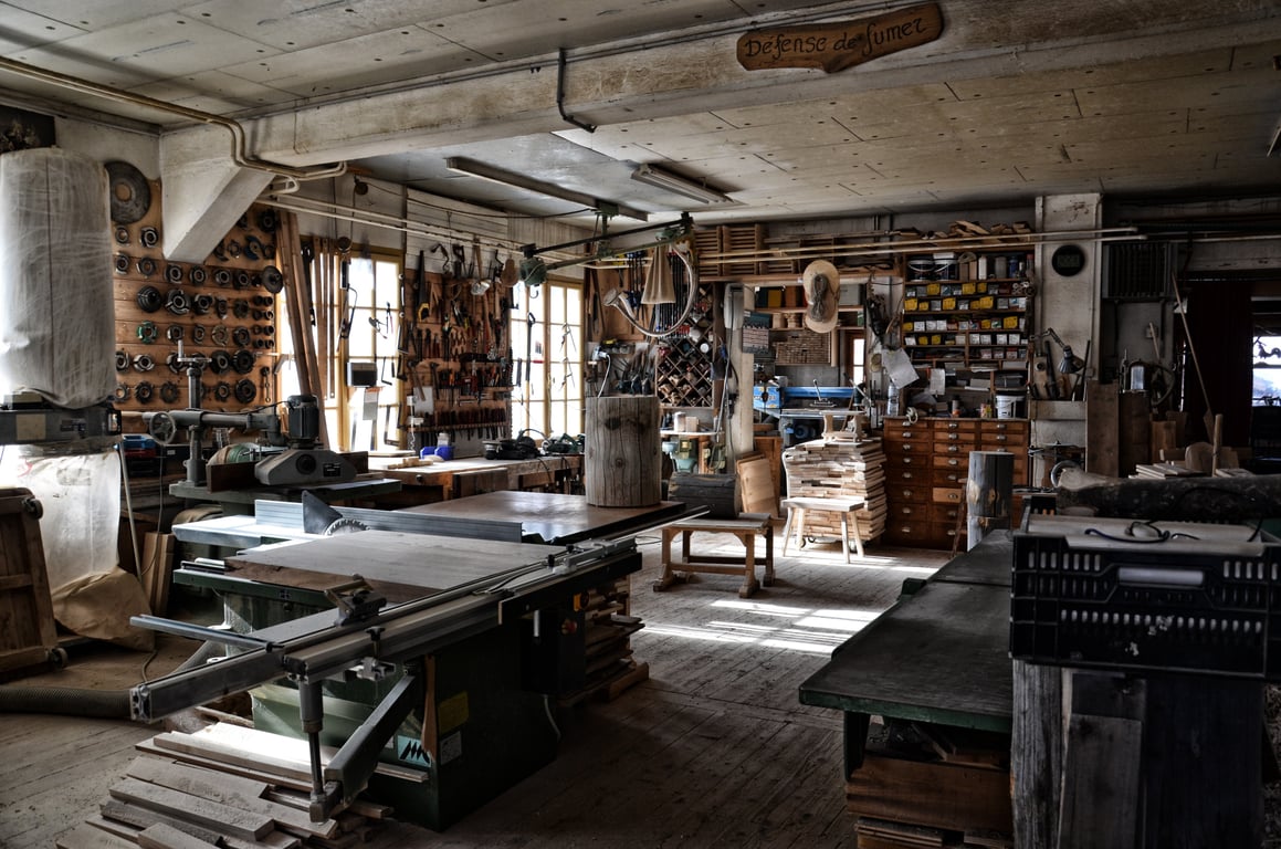 organized garage workshop cabinets