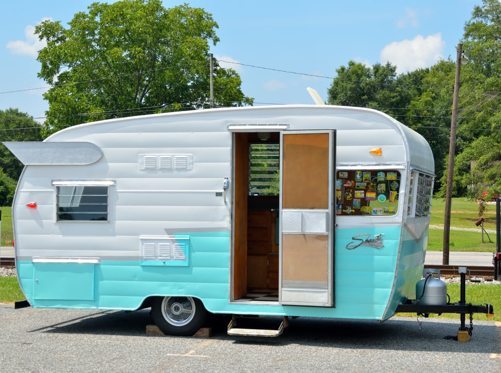 RV trailer leveling blocks campsite