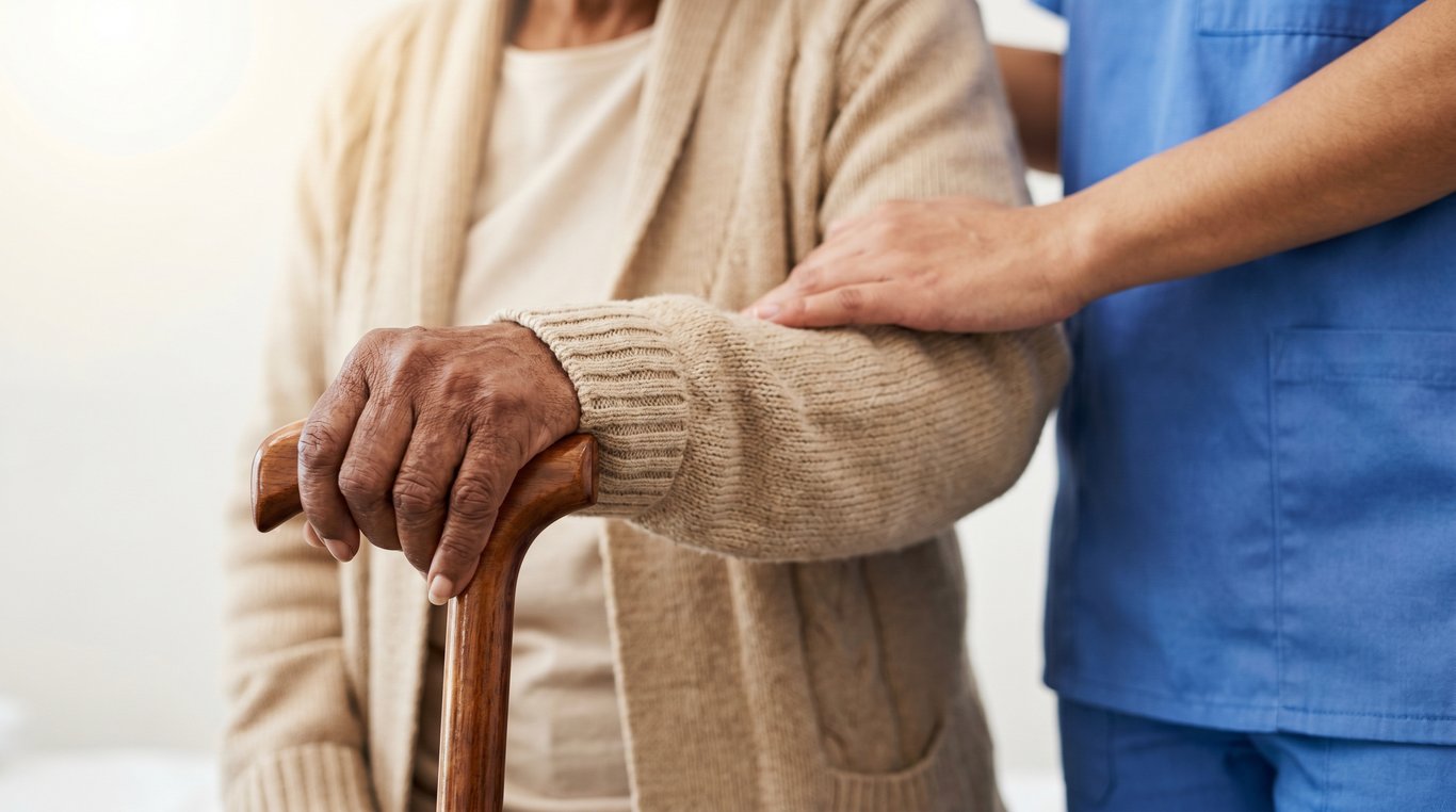 in-home caregiver assisting senior