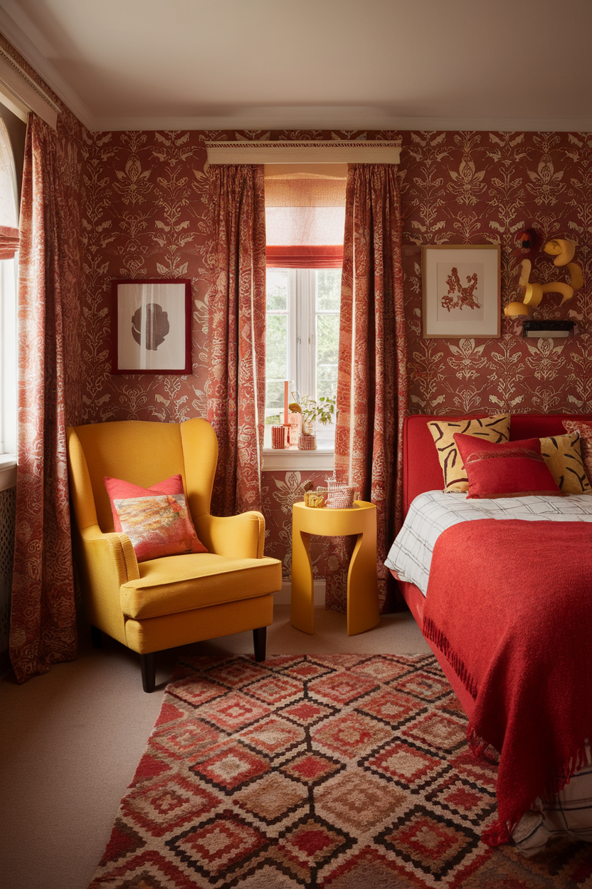 20 Red and Yellow Bedroom Ideas