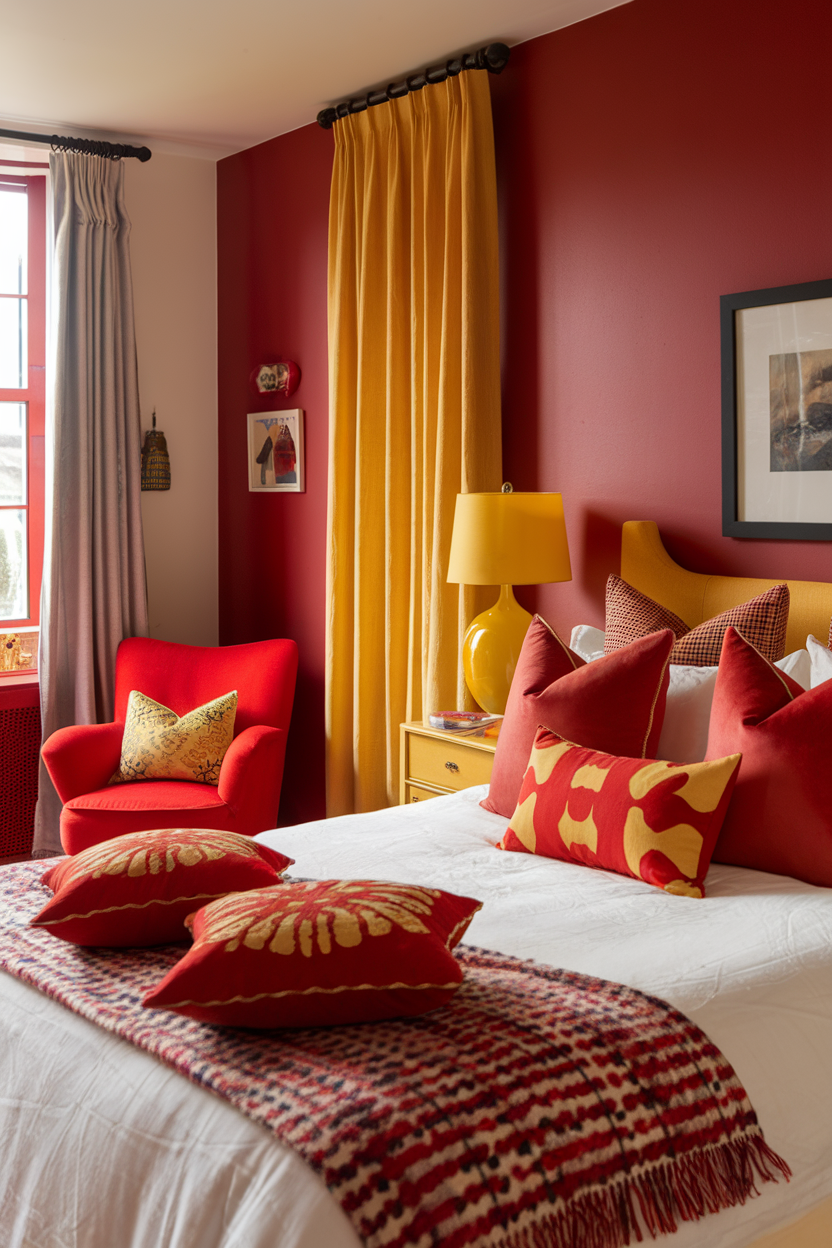 20 Red and Yellow Bedroom Ideas