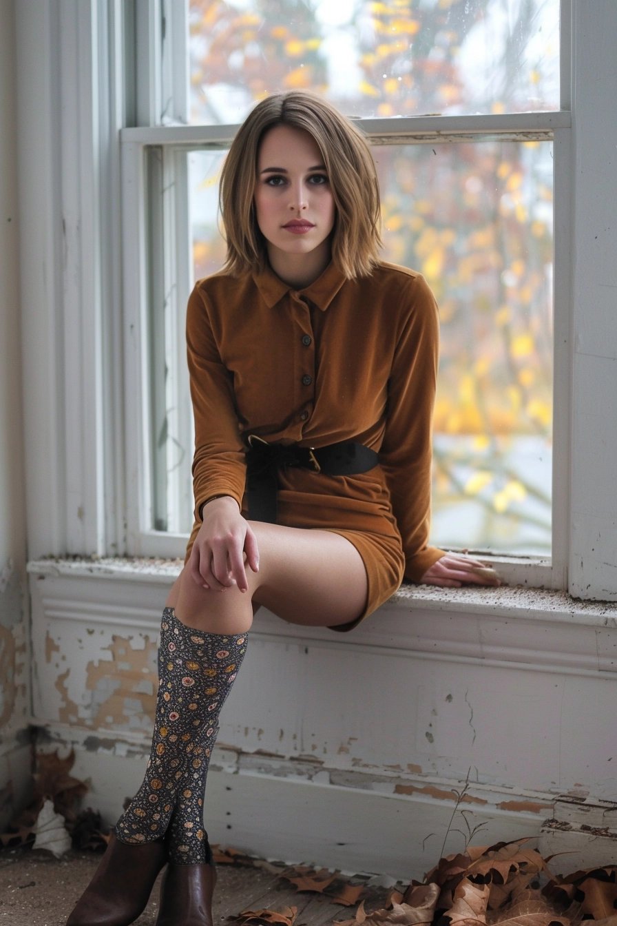 Suede Mini Skirt and Patterned Tights