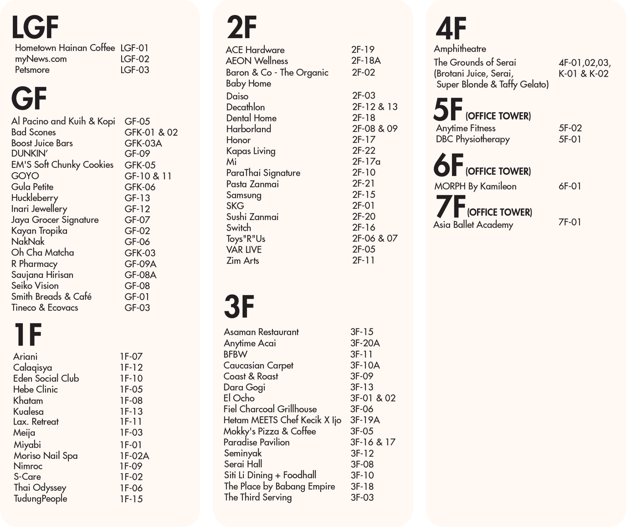 KLGCC Mall Directory