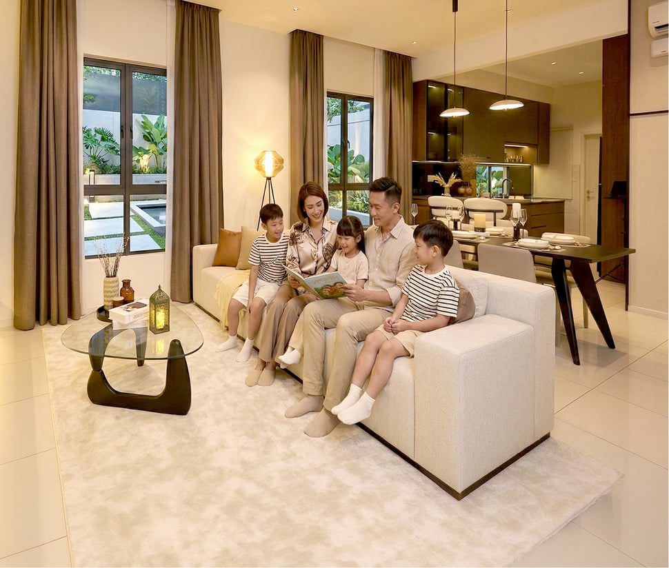 A happy family enjoying quality time at home in Avira Hills 2