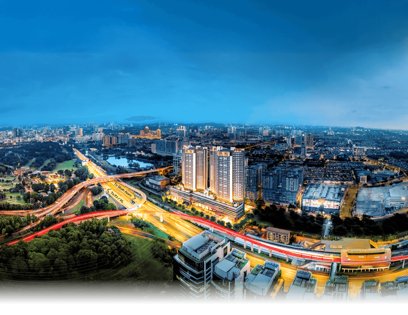 Aerial view of SJCC East One in Subang Jaya City Centre with nearby landmarks