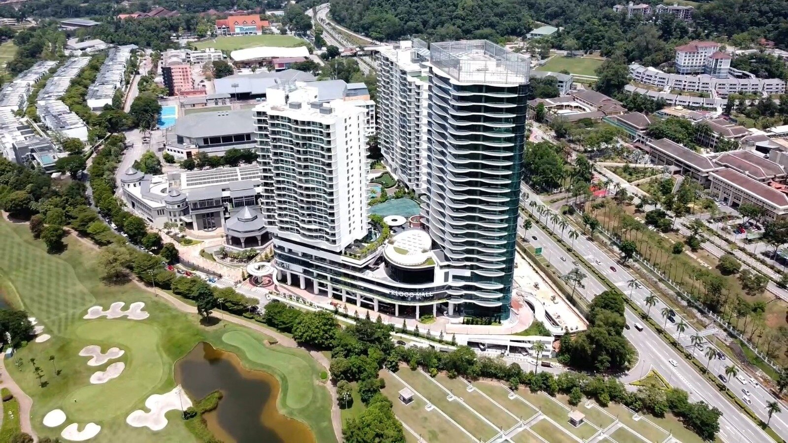 Aerial view of KLGCC Mall beside the KLGCC golf course