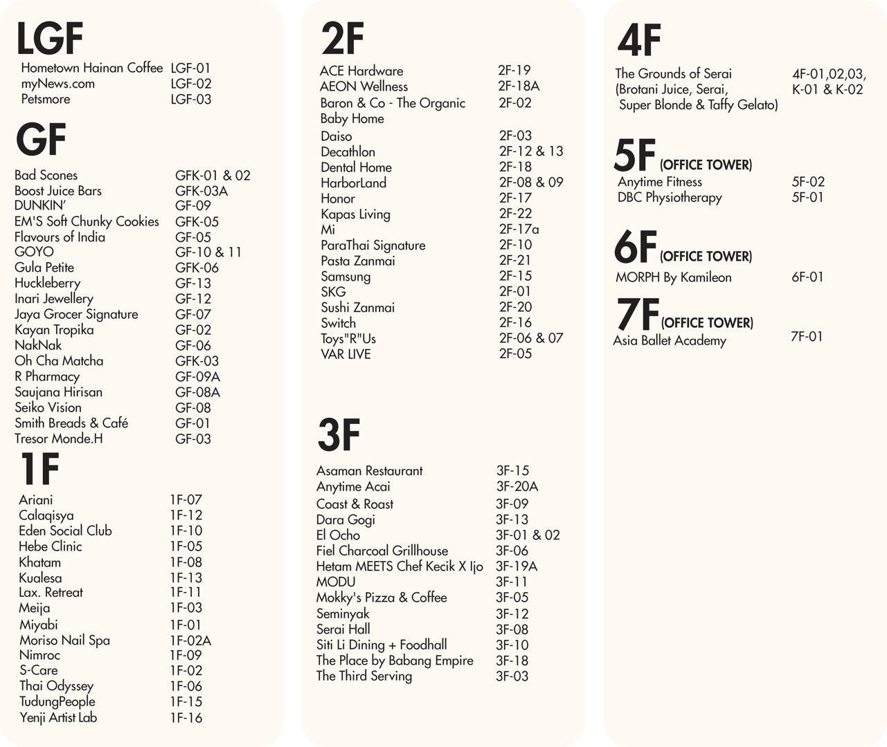 KLGCC Mall Directory