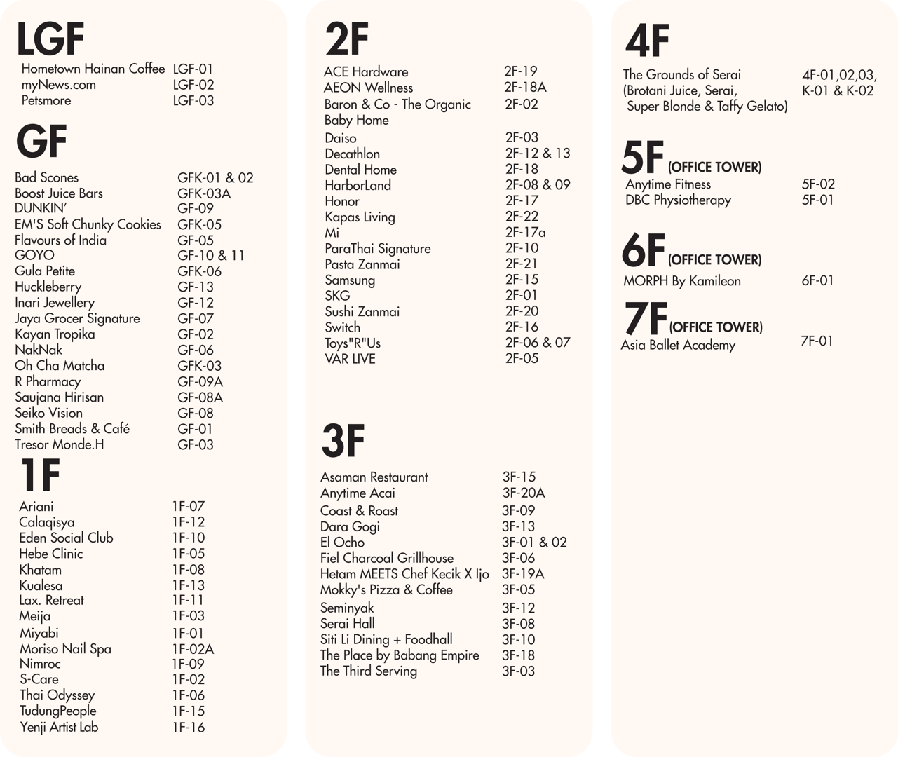 KLGCC Mall Directory