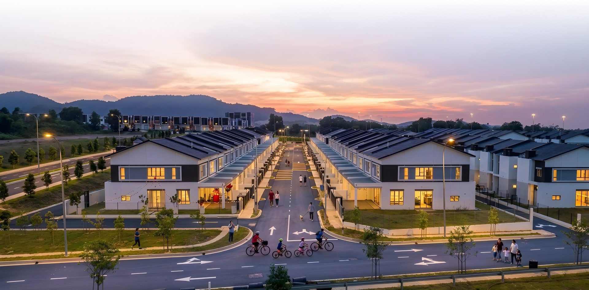 Avira Hills 2 serene neighborhood street and modern terrace houses