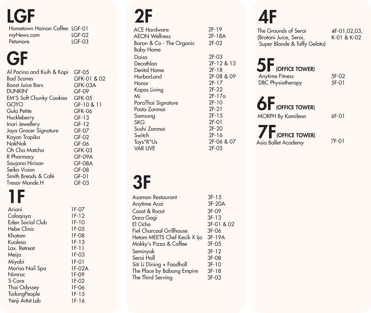 KLGCC Mall Directory