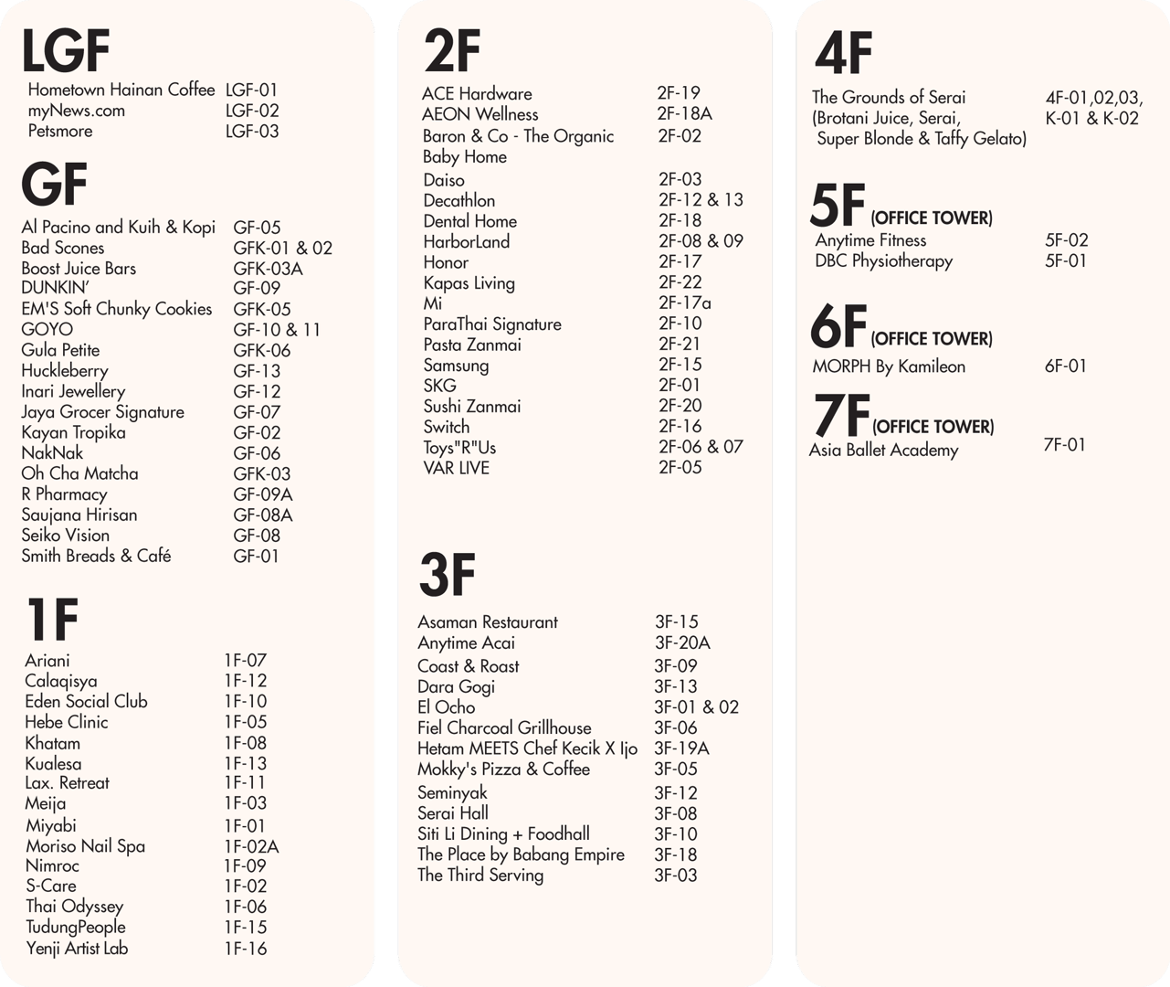 KLGCC Mall Directory