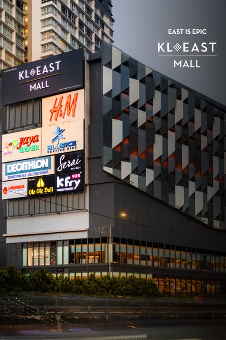 Front view of KL East Mall in the morning, main entrance and shops