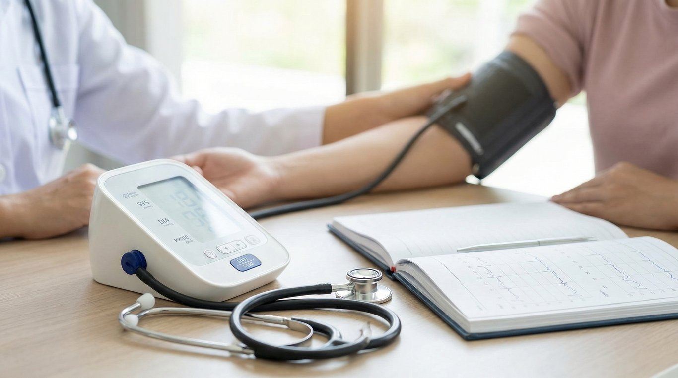 Tensiomètre manuel sur le bras d'un patient