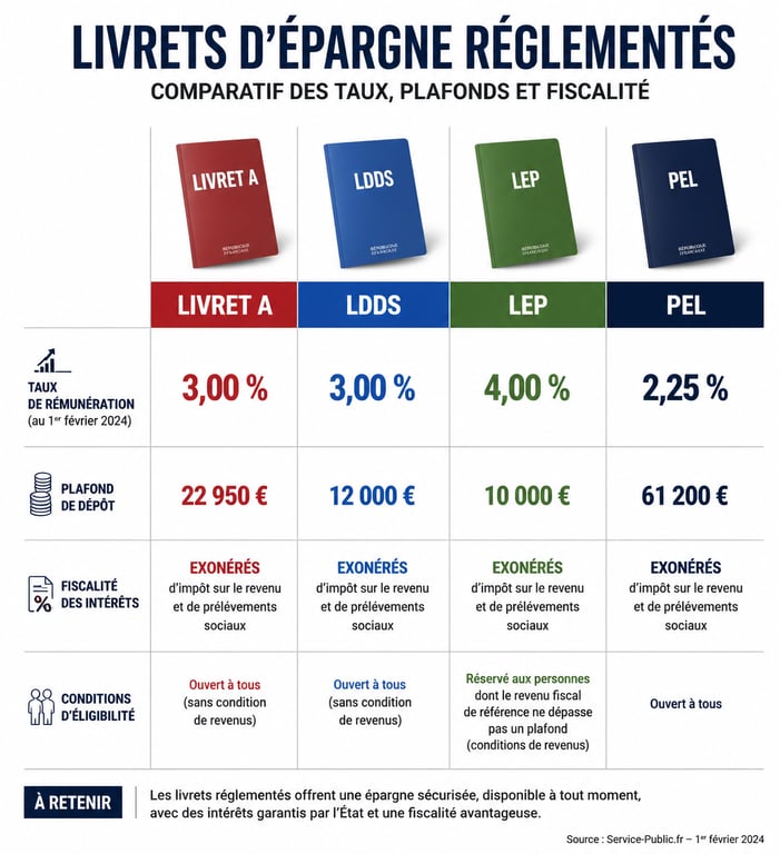 Comparatif des livrets d'épargne pour placer son argent : Livret A, LDDS, LEP et PEL.