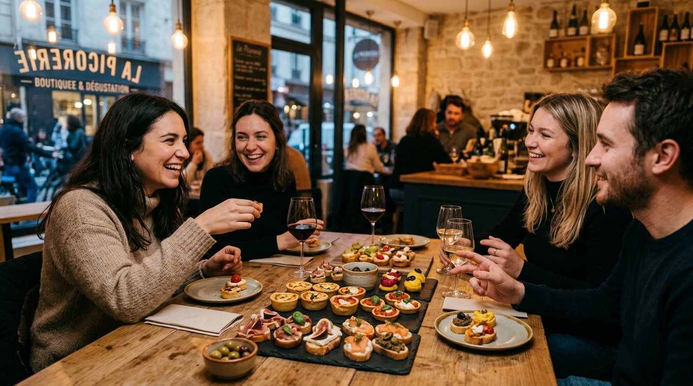 Groupe d'amis riant autour d'un verre