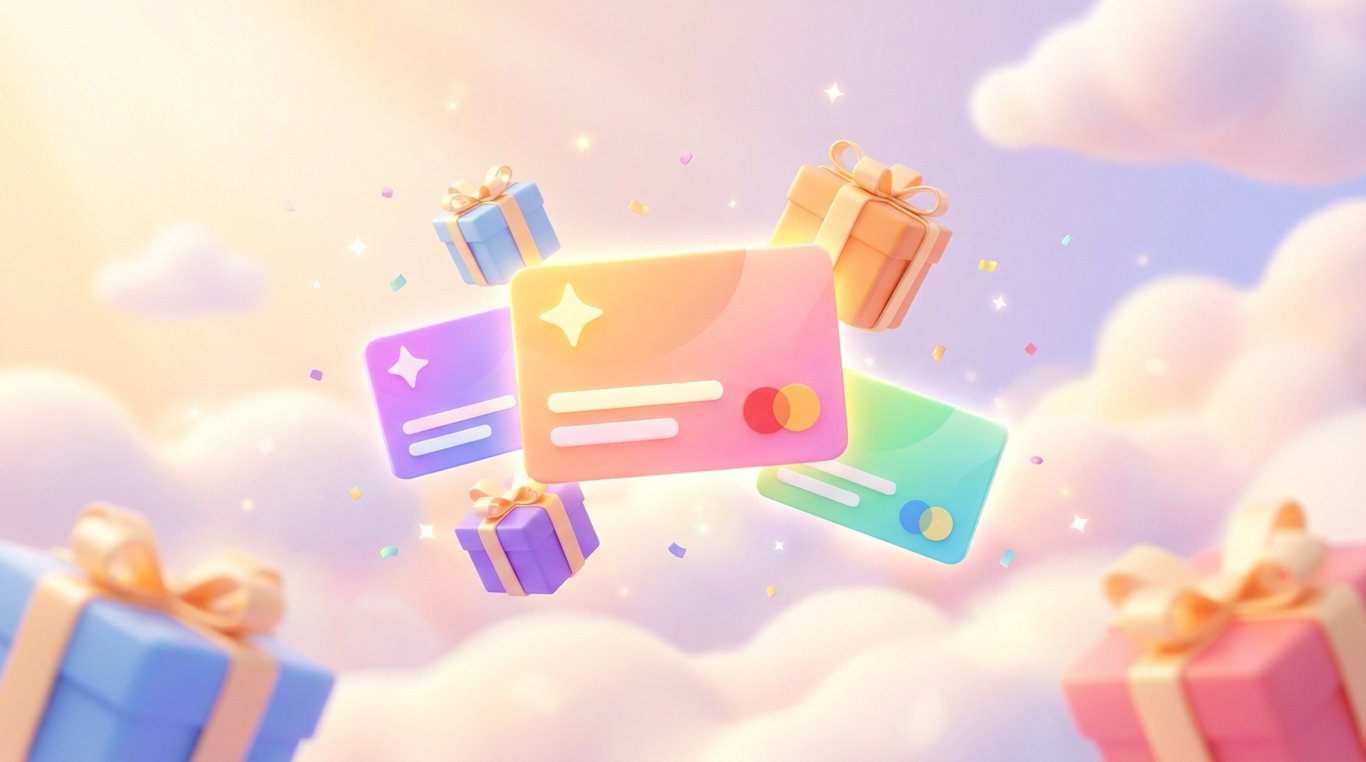 Une belle enveloppe cadeau entrouverte laissant échapper des confettis colorés et une carte cadeau brillante