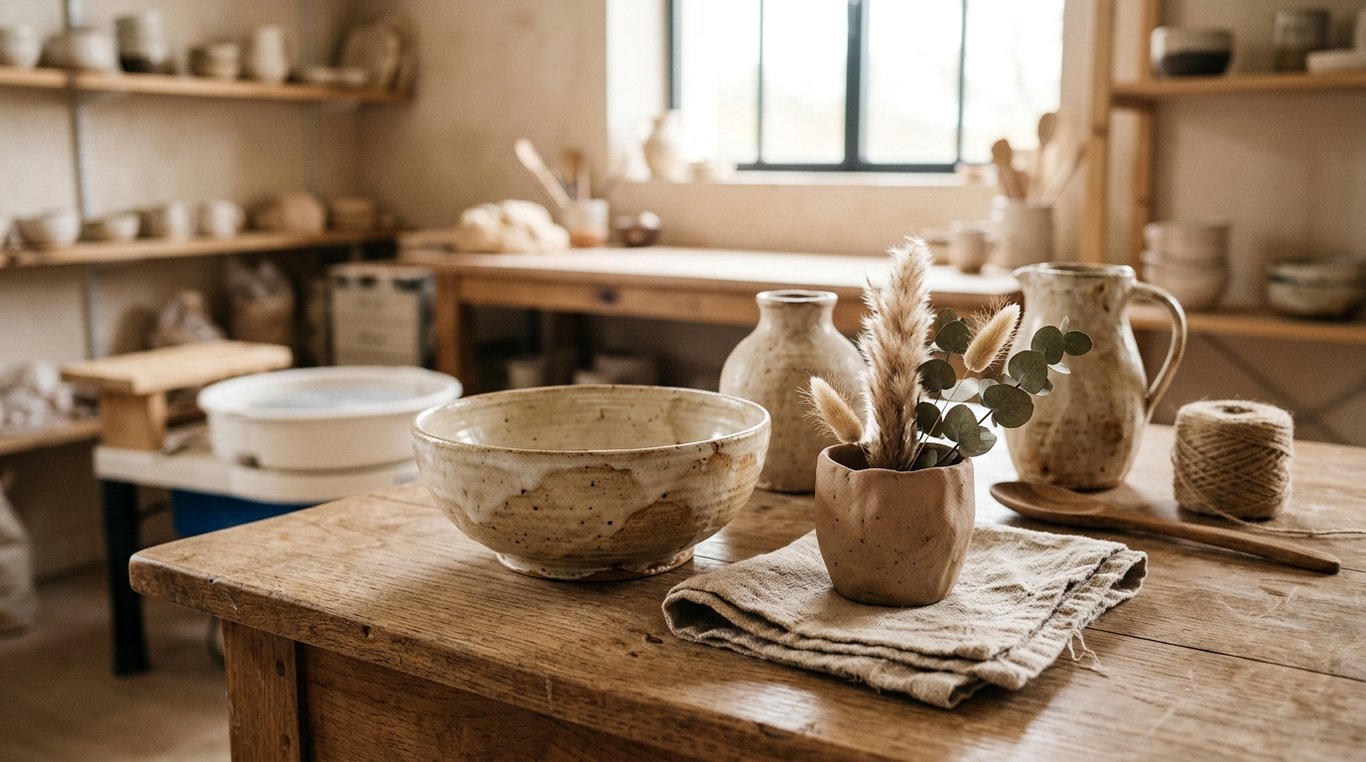 Artisan potier travaillant l'argile sur son tour