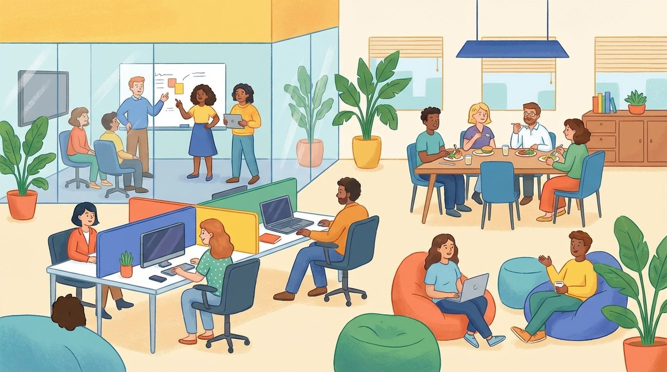 Portrait décalé d'un homme tenant une carte du monde, entouré de confettis géométriques et de traits de pinceaux colorés