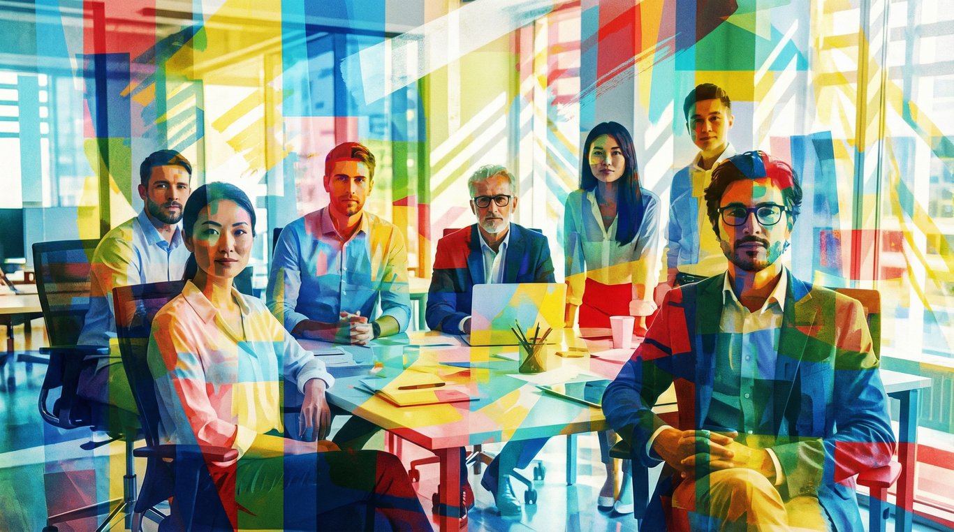 Photo d'équipe professionnelle dans un bureau lumineux, ambiance conviviale mais sérieuse