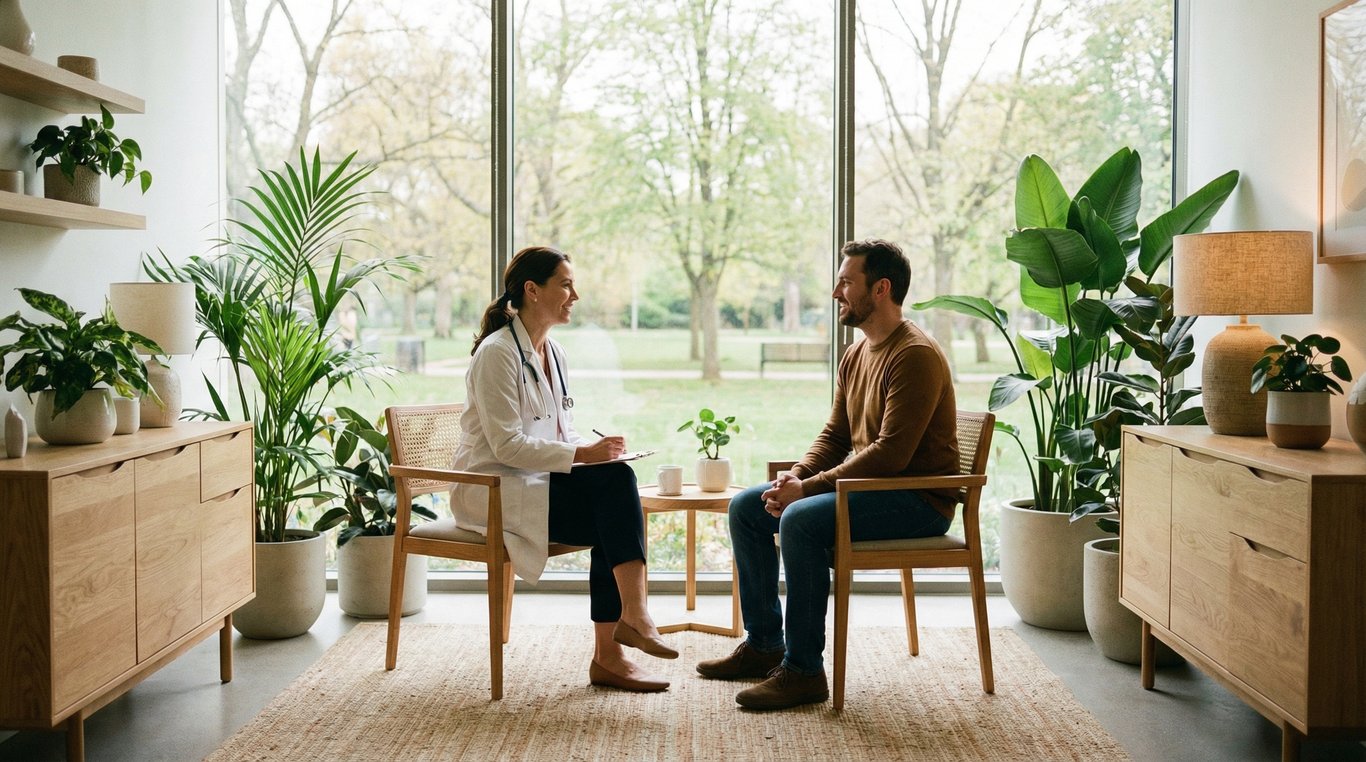 Médecin en consultation avec un patient dans un cabinet moderne