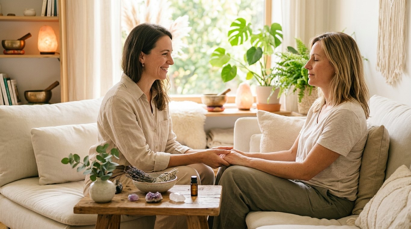 Éléments de naturopathie, herbes séchées et huiles essentielles