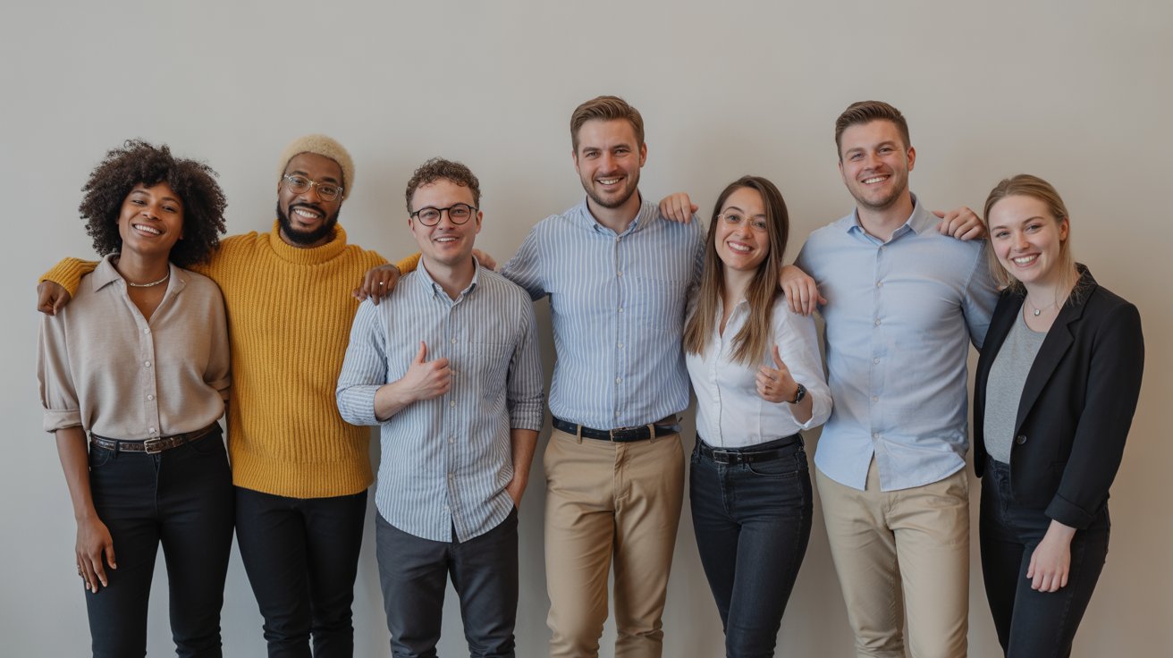 Portrait d'ambiance d'un bureau de créatif avec moodboard au mur, tasse de café fumante et lumière naturelle