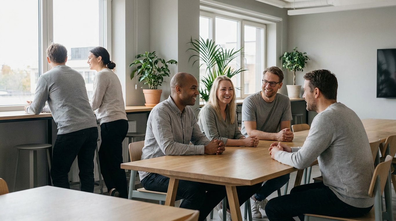 Schéma abstrait illustrant le flux de travail Stratoz, lignes connectées sur fond blanc, style architectural