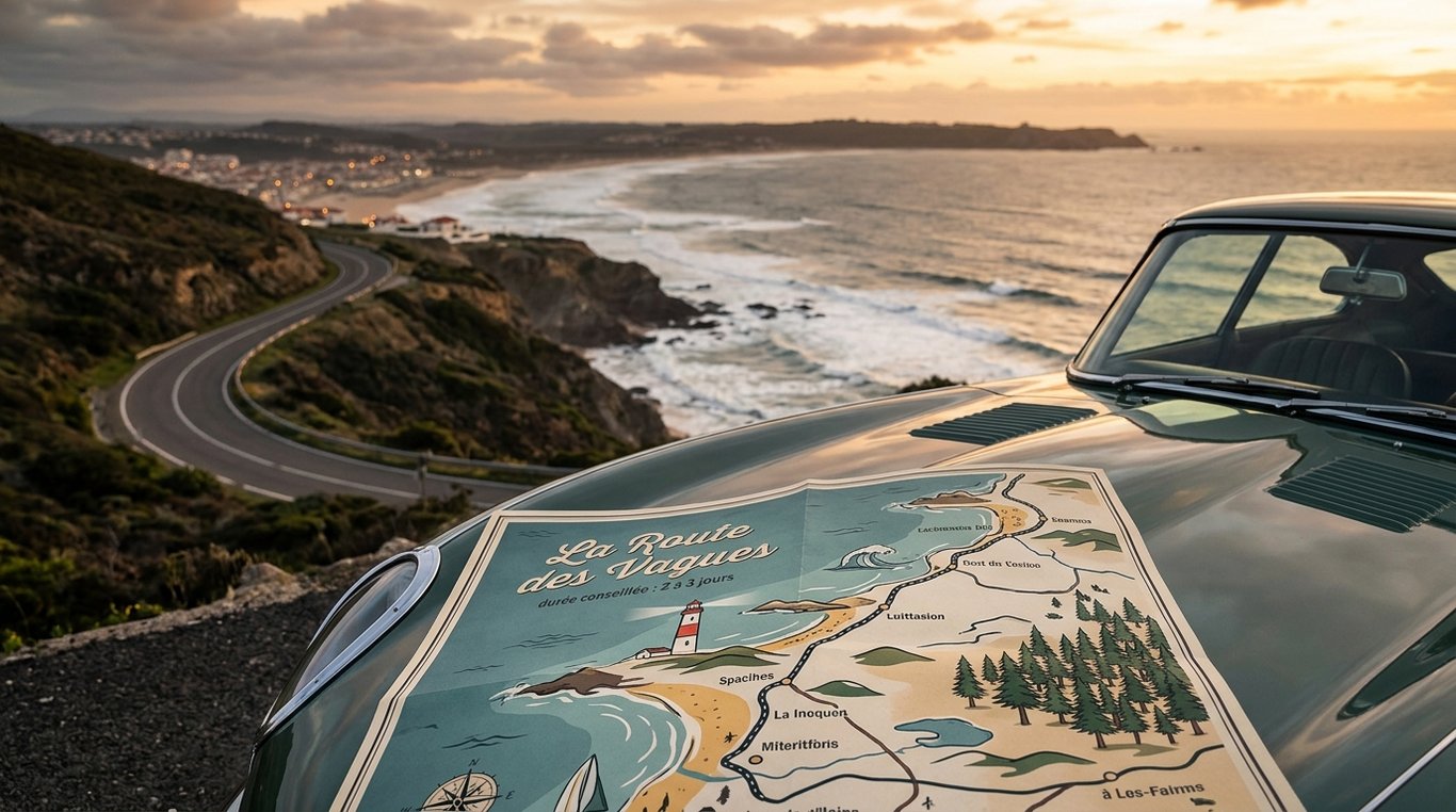 Carte stylisée de La Route des Vagues le long du littoral
