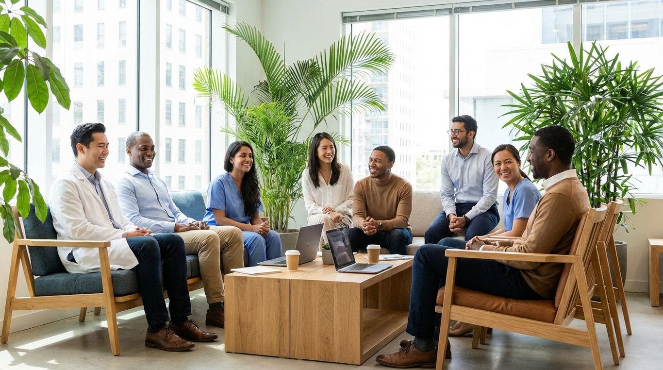 Photo professionnelle de groupe de nos spécialistes en clinique