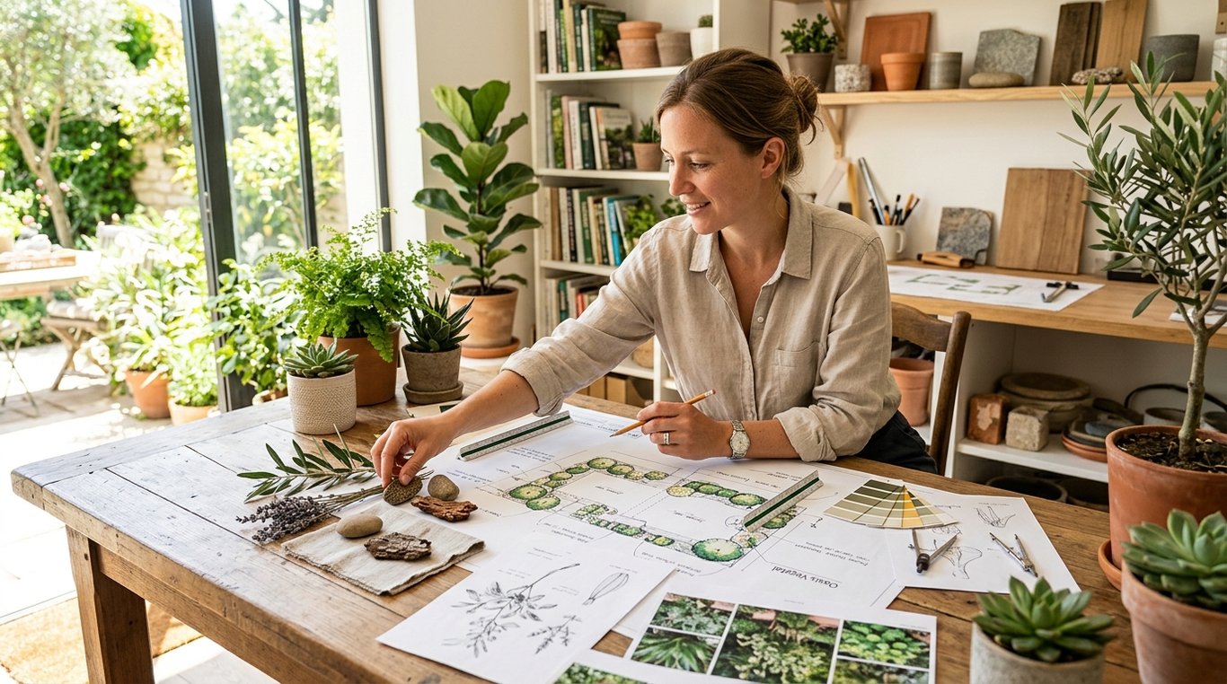 Camille, designer végétal, esquisses et compositions végétales