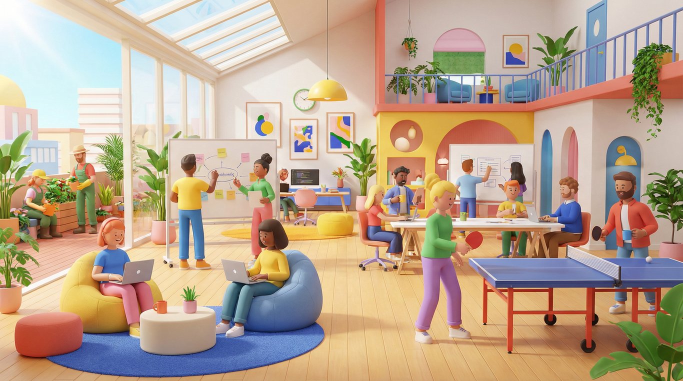 Groupe diversifié de personnes collaborant autour d'une table tactile géante, ambiance chaleureuse et studieuse