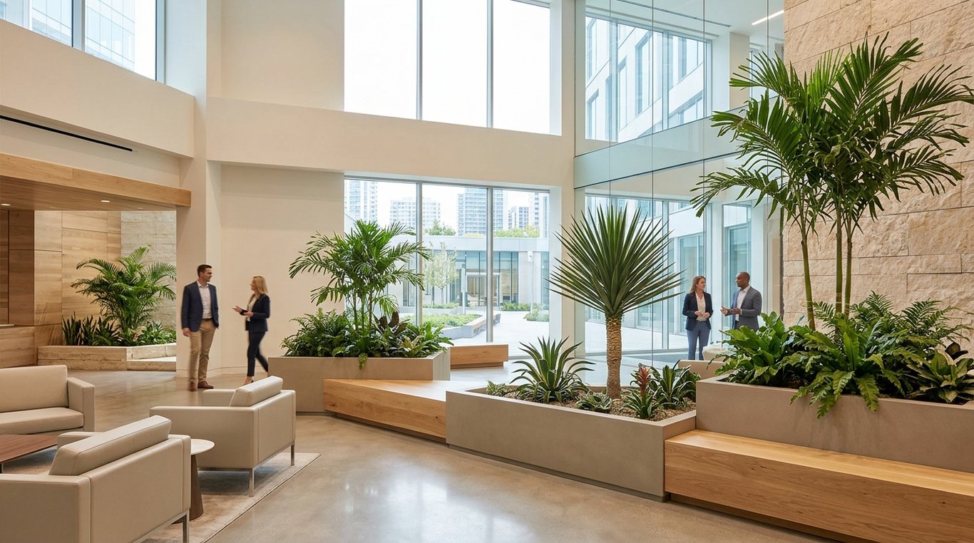 Coin de jardin moderne entouré de bambous et plantes exotiques