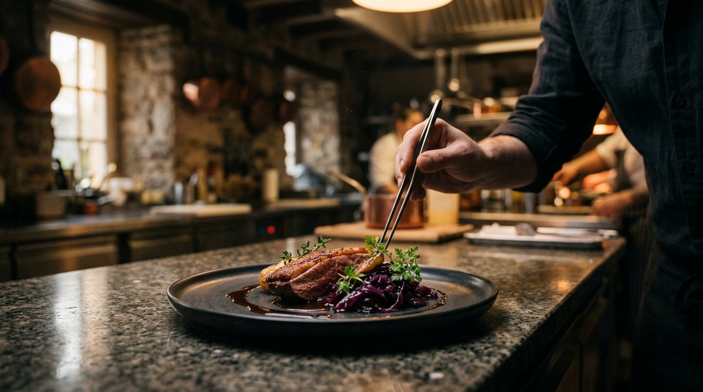 Plat signature avec sauce étirée