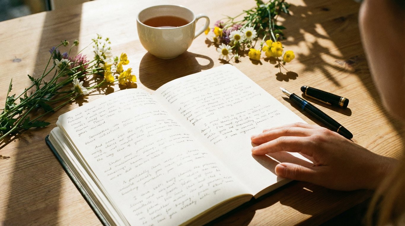 Carnet de notes, stylo plume et bougie