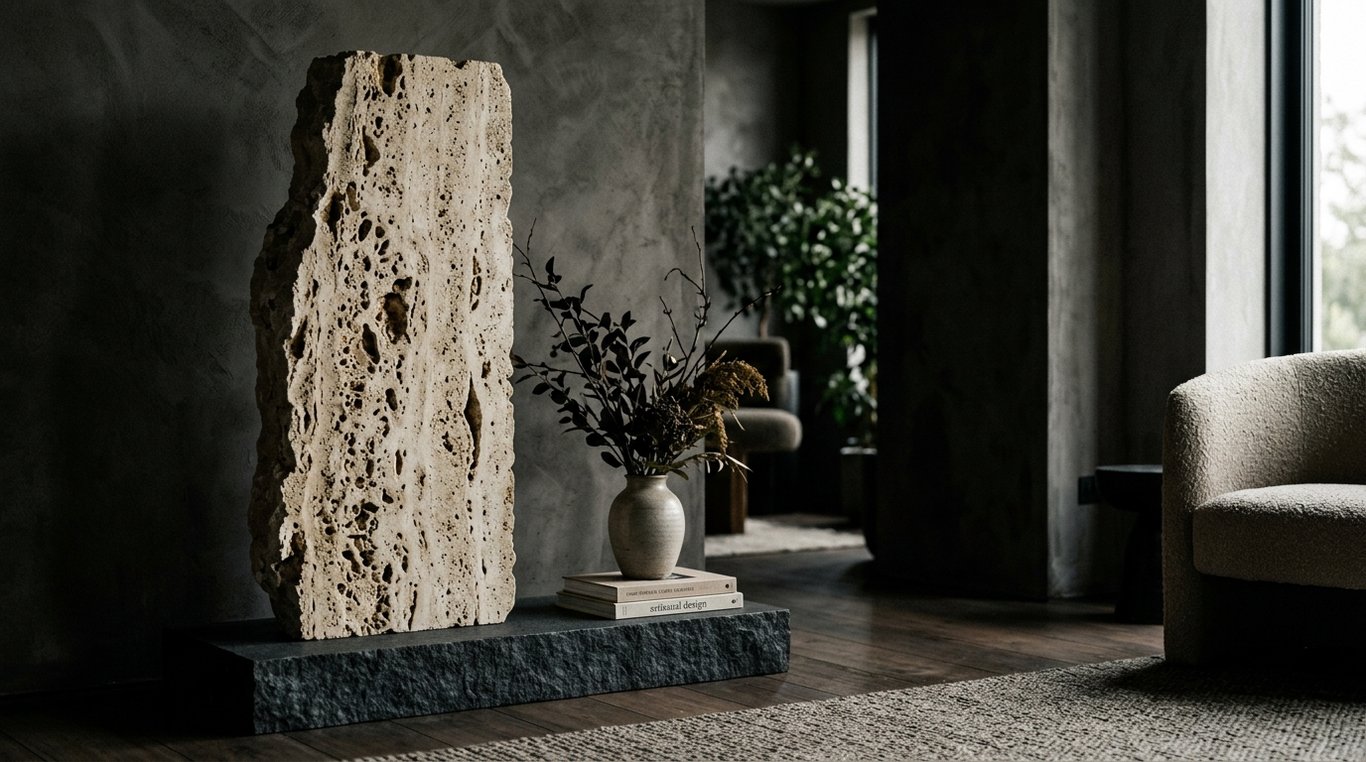 Sculpture abstraite en travertin
