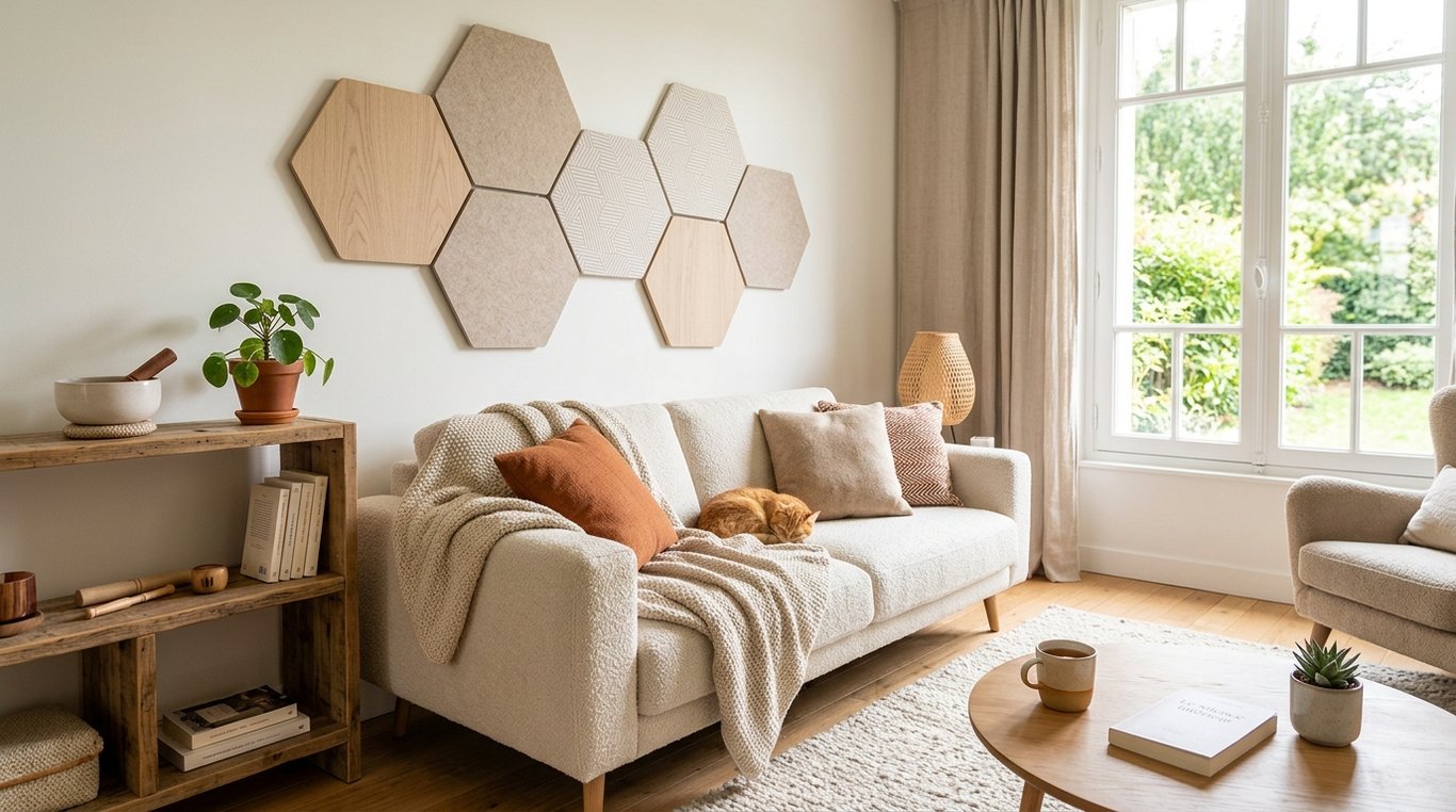 Aperçu d'un intérieur cosy avec éléments d'acoustique décorative