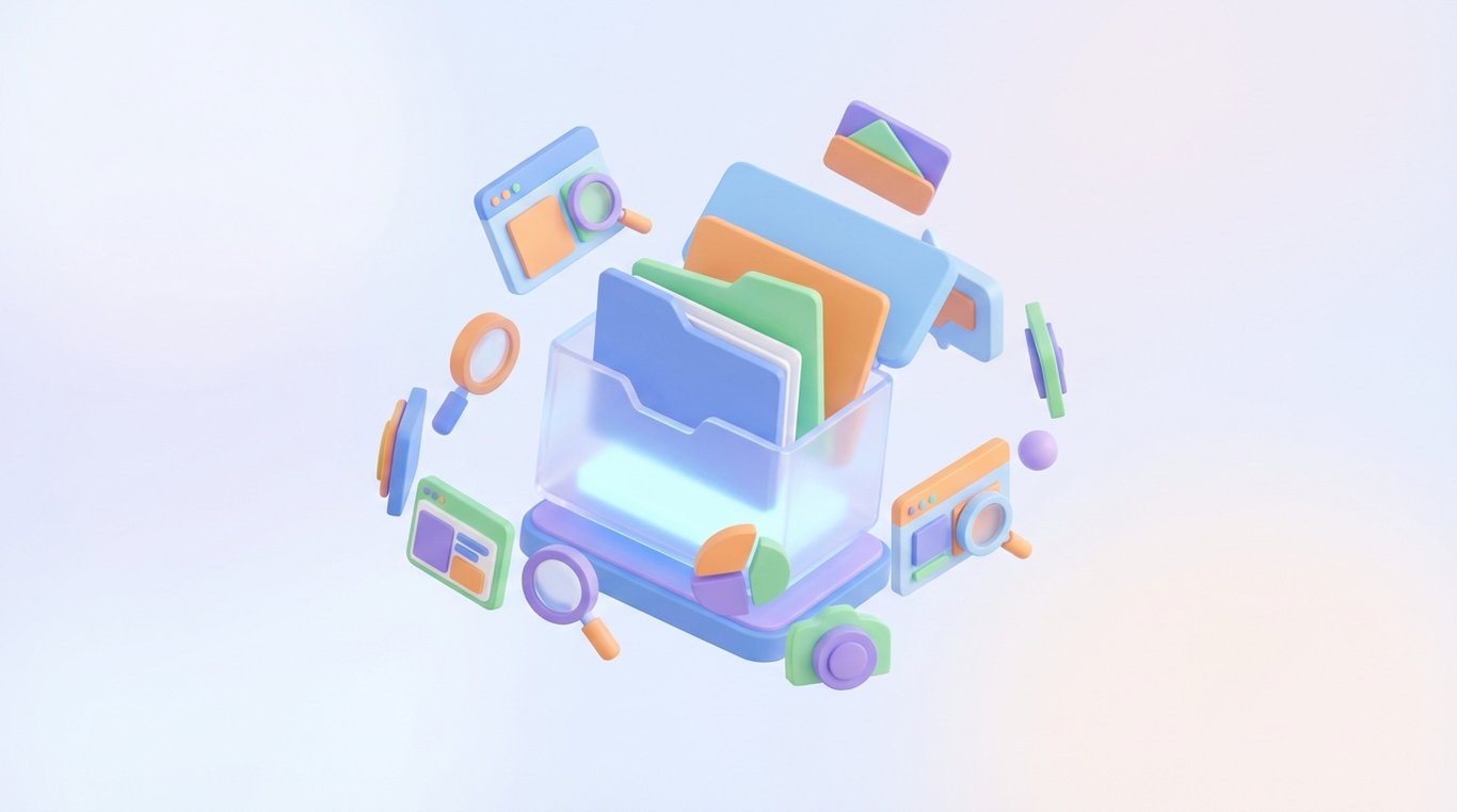 Collage artistique moderne de diverses interfaces web et publicités mobiles sur des écrans flottants, style épuré et professionnel