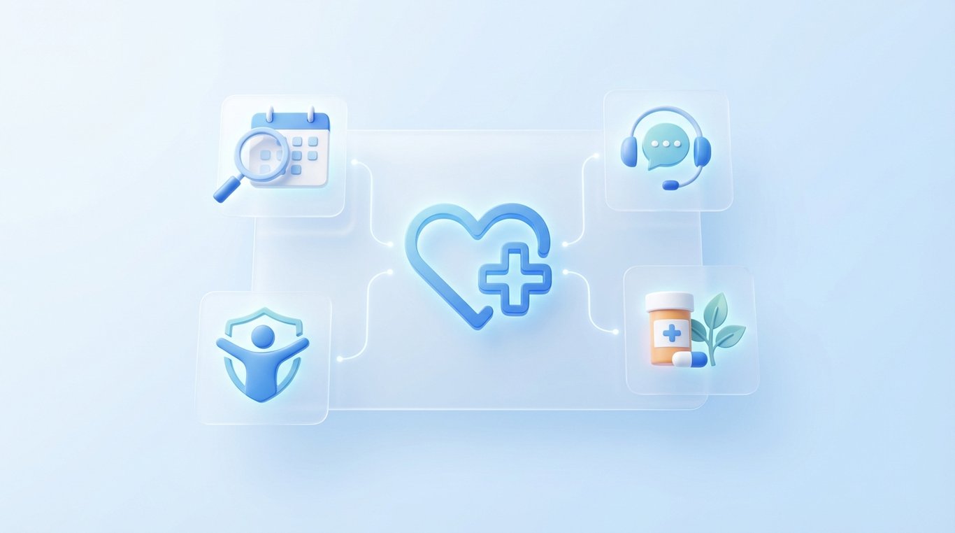 Composition flat design d'instruments médicaux modernes (seringue, thermomètre, tablette) disposés harmonieusement