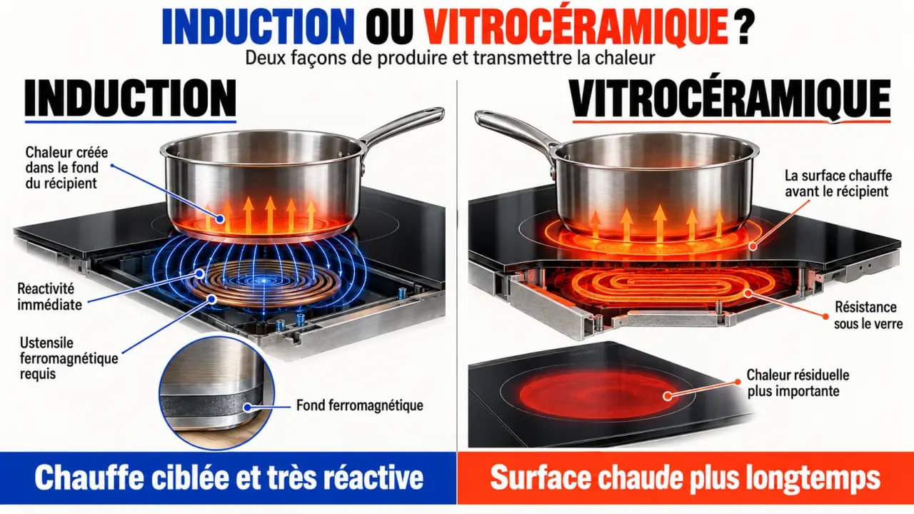 Infographie sur la différence entre induction et vitrocéramique