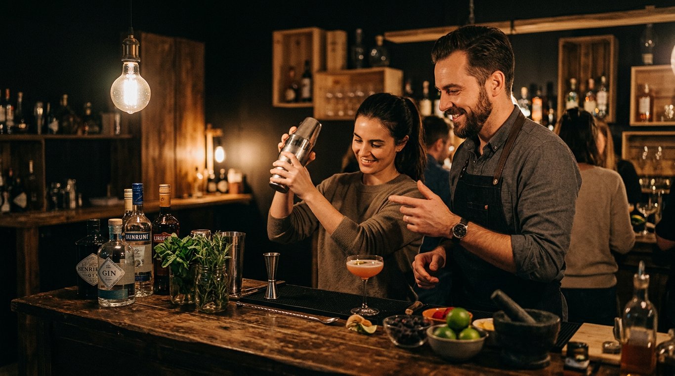 Cocktails colorés et chef mixologue préparant un cocktail