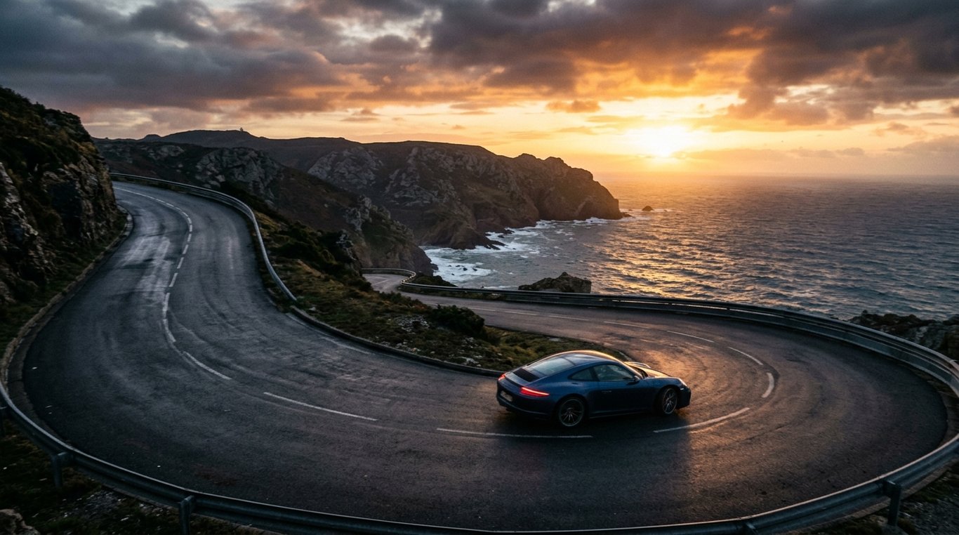 Illustration d’un couple souriant devant une voiture sur un point de vue