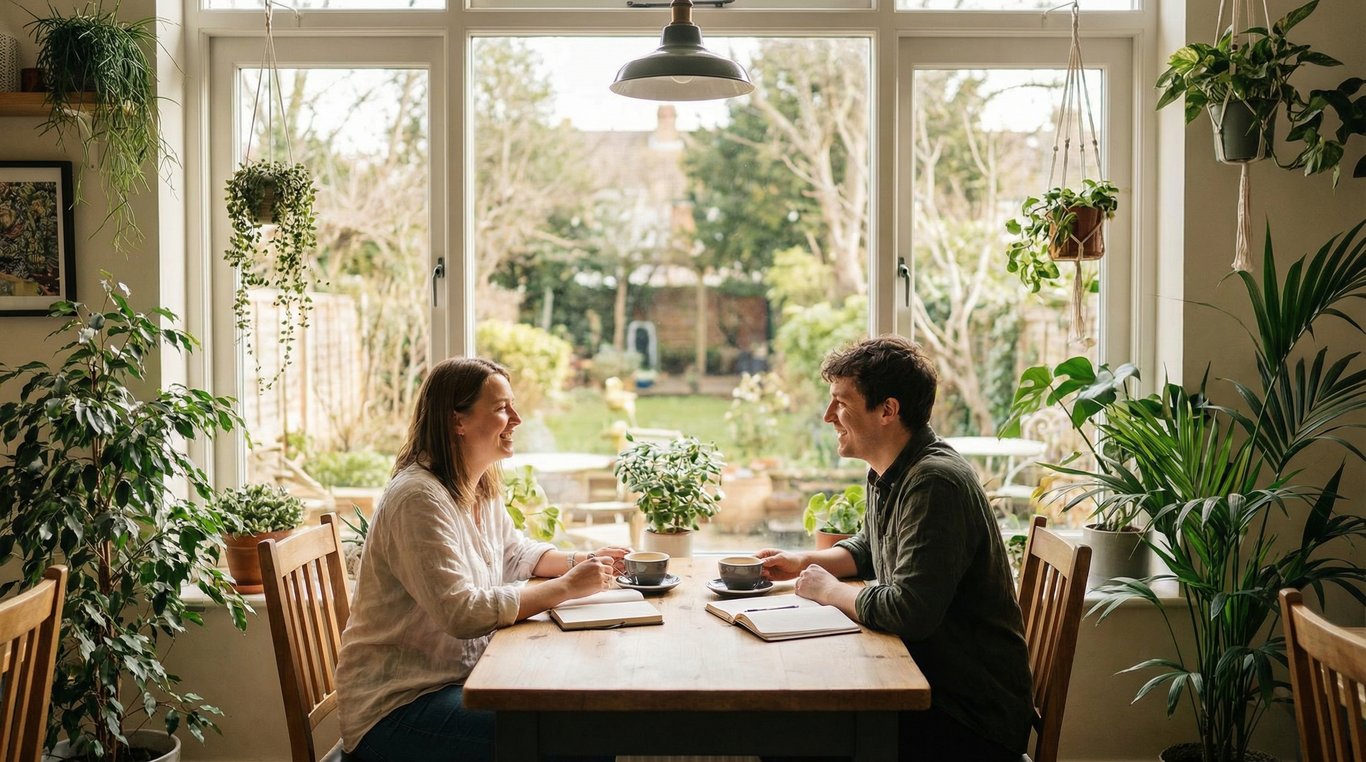 Carnet de notes ouvert avec un stylo plume, tasse de café et passeport, symbolisant la création d'un voyage personnalisé